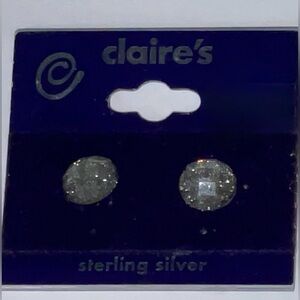 Claire’s Sterling Silver Post Sparkle Button Pierced Earrings